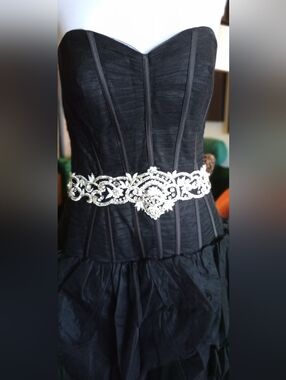 Goth Black Prom Wedding Event Party Rhinestone Trim Corset High Low Gown Dress